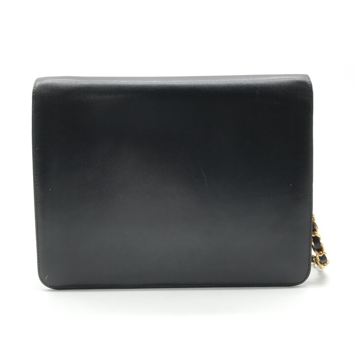 【中古】美品 CHANEL シャネル ココマーク カーフスキン レザー チェーン ショルダー バッグ 肩掛け プッシュロック ブラック レディース k7536