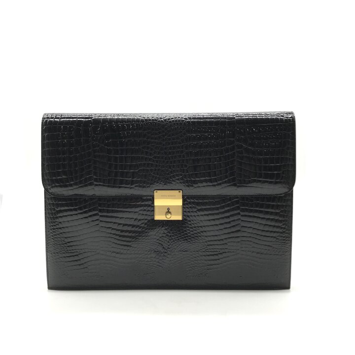 Rakuten - 【中古】美品 Mila Schonミラショーン レザー クロコ 型押し クラッチ ドキュメント セカンド バッグ ブラック ブランド カバン r1051