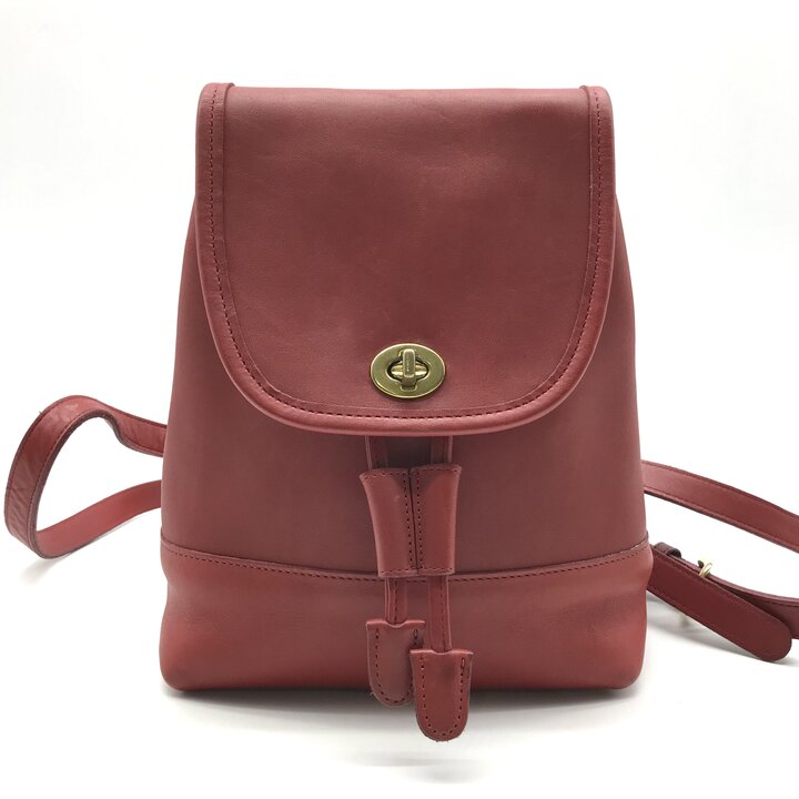 【中古】良品 COACH オールド コーチ レザー リュック バッグ レッド 赤 ブランド レディース ファッション 鞄 かばん r1096