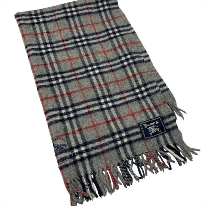 【中古】美品 Burberry バーバリー ノバチェック ウール マフラー ストール ブランド 小物 冬物 服飾 ファッション グレー r818