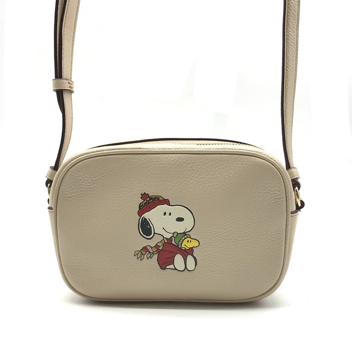 COACH - 【中古】美品 COACH コーチ レザー スヌーピー コラボ ミニ ショルダー カメラ バッグ ベージュ ブランド レディース Bag 鞄 かばん r974
