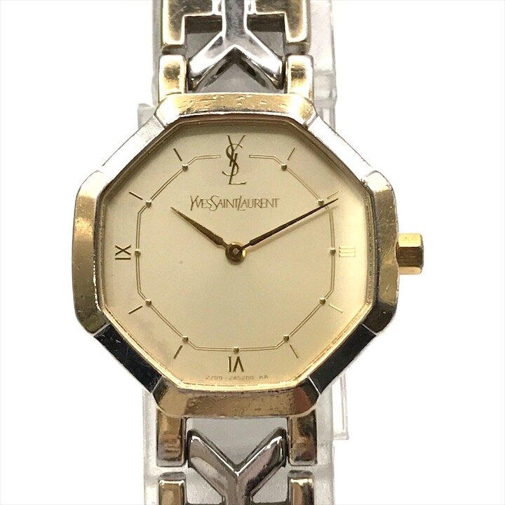 CARTIER - 【中古】Yves Saint Laurent イヴサンローラン YSL オクタゴン クオーツ レディース アナログ 腕時計 ウォッチ ファッション小物 シルバー ゴールド a11291
