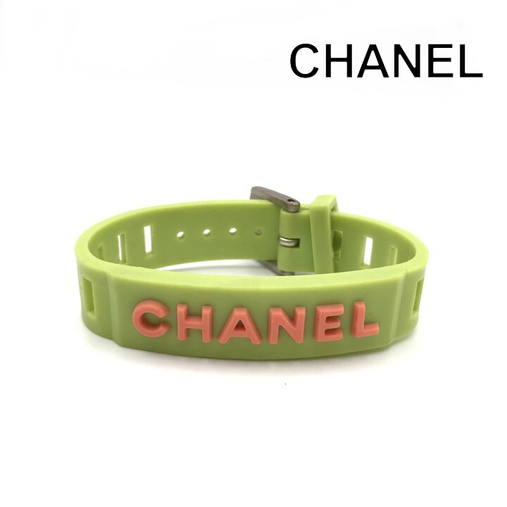 Rakuten - 【中古】良品 CHANEL シャネル ラバー ブレスレット アクセサリー グリーン オレンジ ユニセックス ブランド 小物 おしゃれ a12006