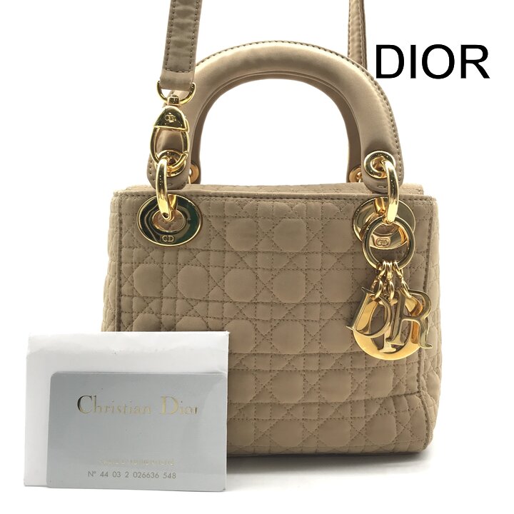 【中古】美品 Christian Dior レディ ディオール カナージュ ナイロンキャンバス 2way ミニ スモール ハンド ショルダー バッグ ベージュ a12136