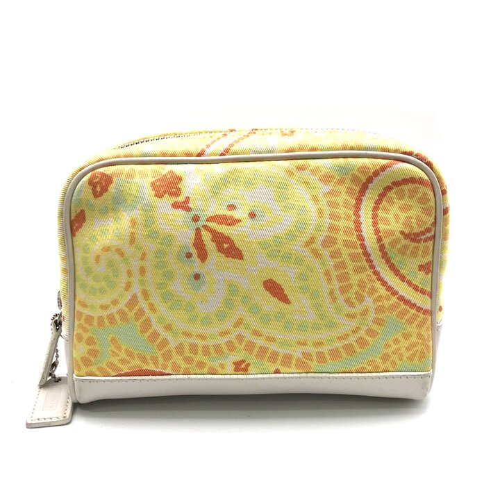 Rakuten - 【中古】良品 COACH コーチ キャンバス ペイズリー柄 ポーチ 小物入れ イエロー ブランド 小物 ファッション BAG c251