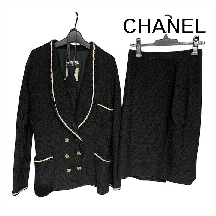 【中古】良品 CHANEL シャネル ココマークボタン ツイード セットアップ ジャケット スカート ブランド ファッション 洋服 h809
