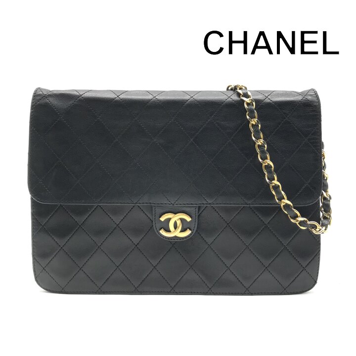 【中古】良品 CHANEL シャネル ココマーク プッシュロック マトラッセ レザー チェーン ショルダー バッグ レディース ブラック k7661