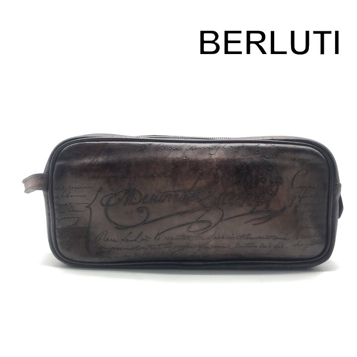Rakuten - 【中古】良品 Berluti ベルルッティ カリグラフィ セカンド ハンド バッグ レザー ポーチ ブラウン ブランド カバン BAG k7678