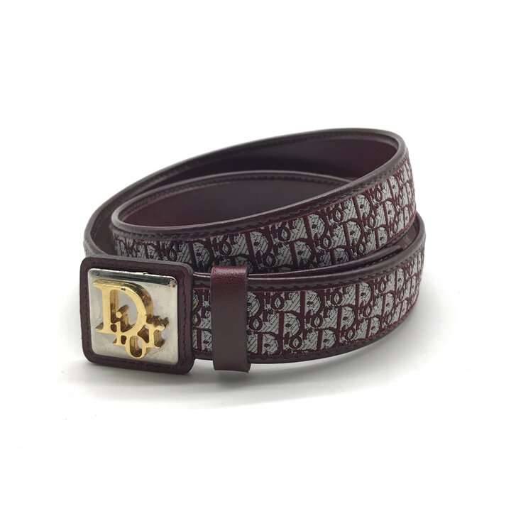 【中古】超美品 DIOR ディオール トロッター ベルト キャンバス レザー 服飾小物 おしゃれ ブランド 小物 プレゼント ボルドー レディース r1154