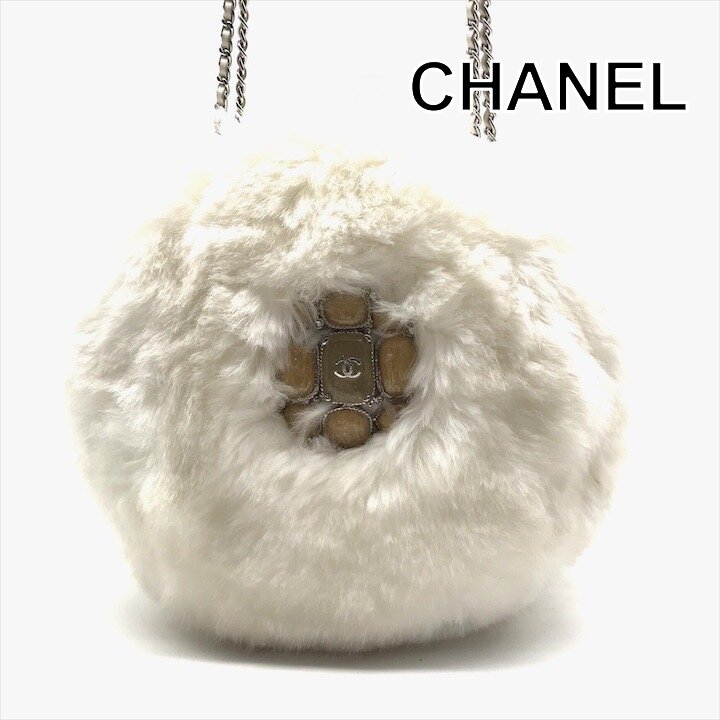 【中古】未使用保管 CHANEL シャネル ココマーク ファー チェーン ショルダー バッグ 斜め掛け ホワイト シルバー金具 レディース ブランド r1191
