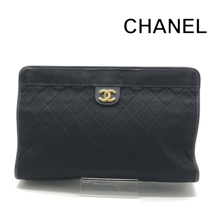 CHANEL - 【中古】良品 CHANEL シャネル マトラッセ ココマーク コットン レザー クラッチ セカンド バッグ フォーマル ブラック レディース a12380