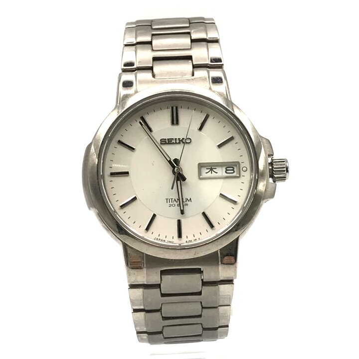 【中古】良品 SEIKO セイコー チタニウム 7N43-7B80 デイデイト 白文字盤 腕時計 ウォッチ クオーツ アナログ 稼働品 シルバー メンズ a12645