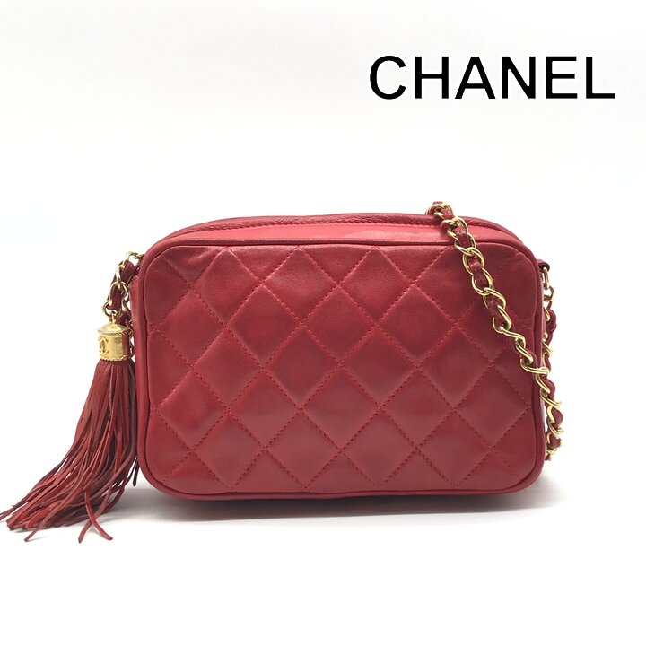 Rakuten - 【中古】良品 CHANEL シャネル ココマーク フリンジ チェーン ショルダー バッグ レッド レディース ブランド 鞄 かばん k3799k
