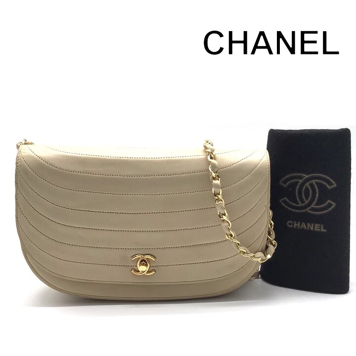 Rakuten - 【中古】CHANEL シャネル ココマーク ムーン ターンロック チェーン ショルダー バッグ ラムスキン ベージュ レディース ブランド 鞄 k6940