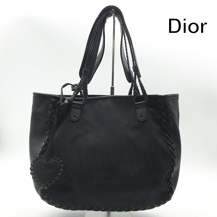 CHRISTIAN DIOR - 【中古】良品 Christian Dior ディオール トロッター キャンバス レザー ハンド トート バッグ ブラック レディース ブランド 鞄 k7486