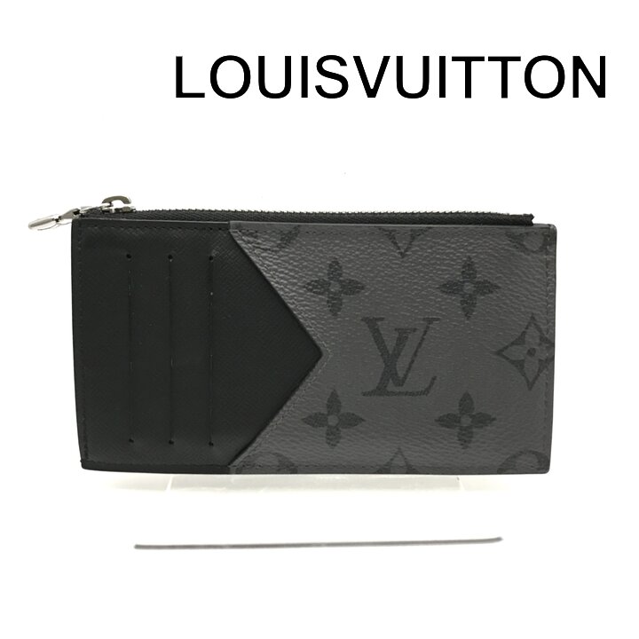 LOUIS VUITTON - 【中古】超美品 LOUIS VITON ルイヴィトン モノグラム コイン カード ホルダー ウォレット 財布 エクリプス ブラック シルバー金具 ギフト k7724