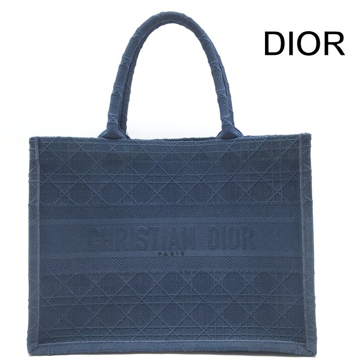 【中古】美品 Christian Dior ディオール ブック トート カナージュ ミディアム キャンバス ブルー レディース ブランド 鞄 k7761