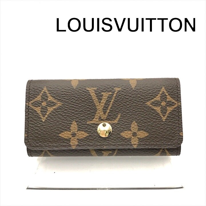 【中古】超美品 LOUISE VITON ルイヴィトン モノグラム ミュルティクレ4 3連 キーケース ブランド 小物 PVC ブラウン メンズ レディース k7767