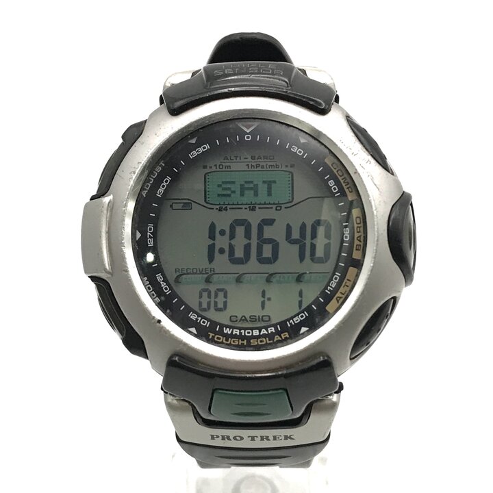 【中古】CASIO カシオ PRO TREK プロトテック PRJ50 ソーラー チタン デジタル腕時計 シルバー ブラック メンズ ブランド 動作確認済み m15525