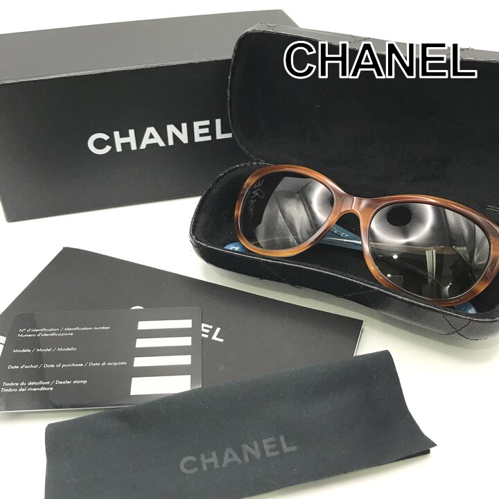 【中古】美品 CHANEL シャネル ココマーク カメリア パール サングラス アイウェア 服飾小物 ブランド 小物 レディース ブルー ブラウン r1274