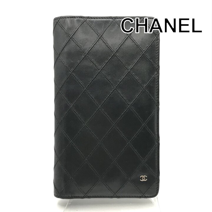 【中古】良品 CHANEL シャネル ビコローレ 二つ折り 財布 ウォレット 長財布 レザー ブラック レディース コインケース付 ブランド 小物 tm129