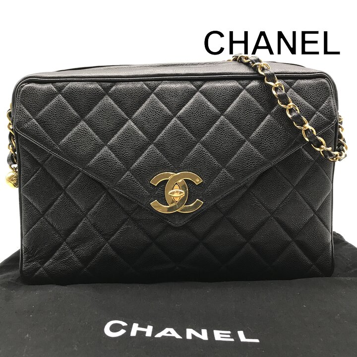 Rakuten - 【中古】良品 CHANEL シャネル ココマーク デカココ マトラッセ チェーン ショルダー バッグ キャビアスキン ブラック k7619