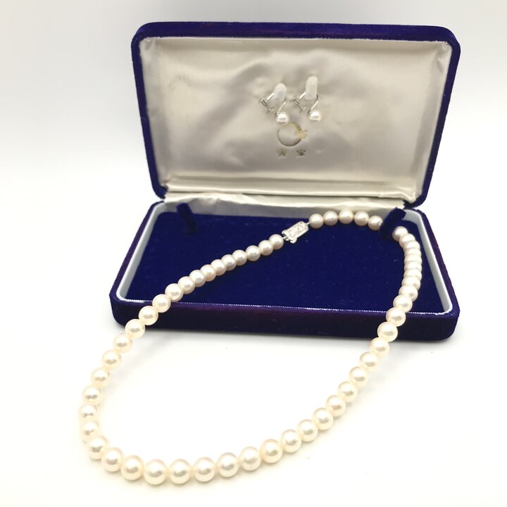 乐天商城 - 【中古】美品 テリ良好 あこや真珠 パール 約7.6〜8mm シルバー刻印 K14 ネックレス イヤリング 7mm アクセサリー ホワイト 冠婚葬祭 m15582
