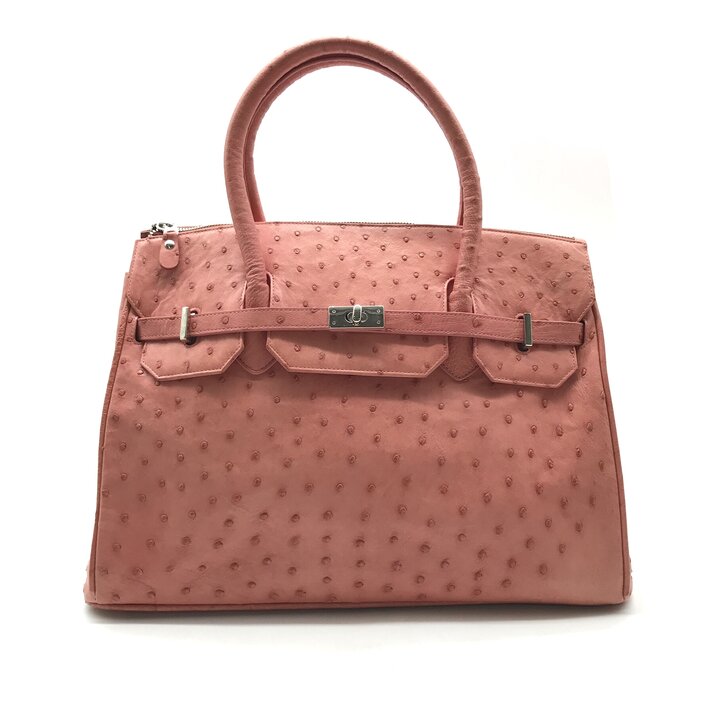 VANESSA BRUNO - 【中古】良品 KHATOKO オーストリッチ エキゾチックレザー ハンド バッグ ピンク系 ブランド カバン BAG 高級 レザー r1540