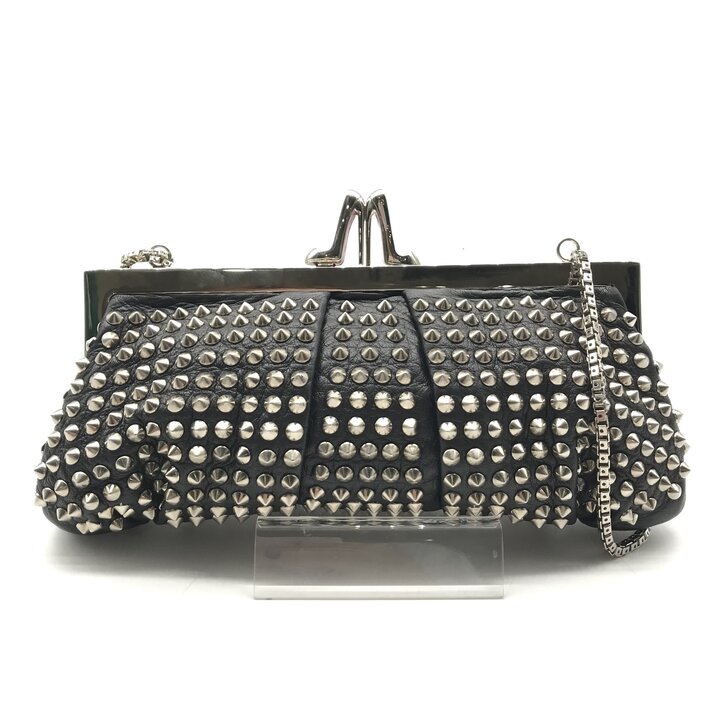 乐天商城 - 【中古】美品 Christian Louboutin ルブタン スタッズ レザー チェーン ショルダー ハンド バッグ レディース 鞄 かばん ブラック r1593
