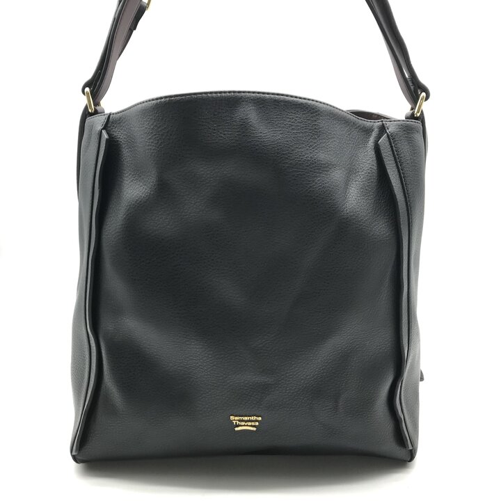 乐天商城 - 【中古】良品 Samantha Thavasa サマンサタバサ ロゴ金具 レザー ショルダー バッグ レディース ファッション 鞄 大容量 ブラック r1631