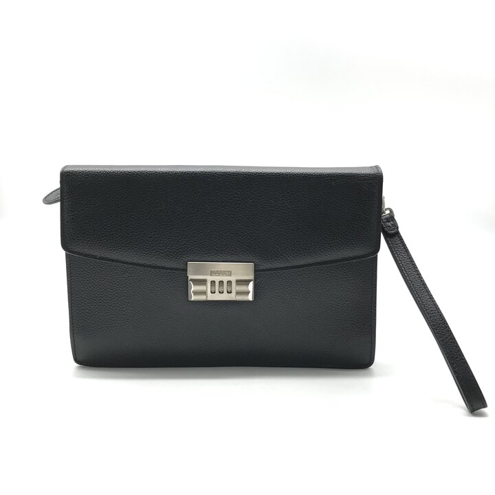 乐天商城 - 【中古】美品 BALLY バリー ダイアルロック レザー セカンド クラッチ バッグ ブラック シルバー金具 ブランド メンズ Bag 鞄 かばん y135