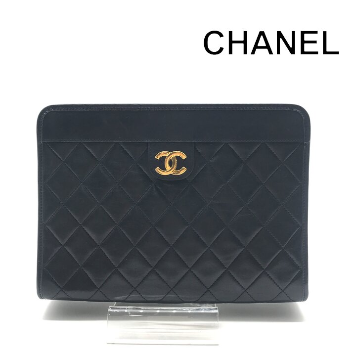 【中古】美品 CHANEL シャネル ココマーク ミニマトラッセ ラムスキン クラッチ バッグ ネイビー ブランド カバン BAG a13492