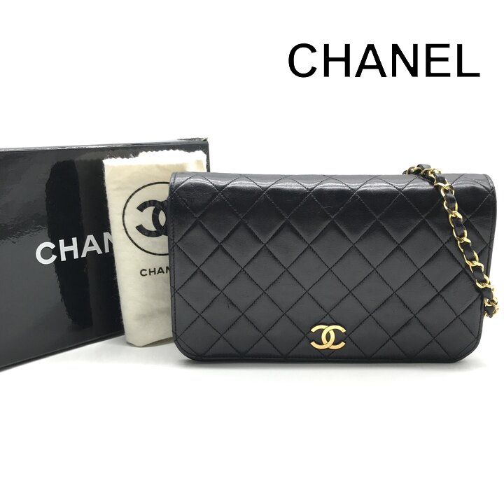 【中古】超美品 CHANEL シャネル ココマーク マトラッセ プッシュロック ラムスキン チェーン ショルダー バッグ ブラック カバン BAG r1382