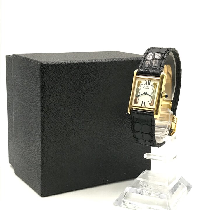 【中古】良品 Cartier カルティエ マストタンク ヴェルメイユ SM SV925 トリニティダイヤル 腕時計 レディース 稼働品 m15842