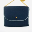 【中古】CHANEL シャネル ココマーク ミニマト コットンジャージ プッシュロック チェーン ショルダー バッグ ネイビー 超美品 M11328