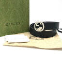 【中古】GUCCI グッチ インターロッキング レザー G金具 ベルト ブラック 美品 M12102