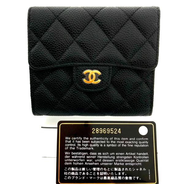 CHANEL シャネル ココマーク キャビアスキン マトラッセ 二つ折り 財布 未使用保管品 M12560