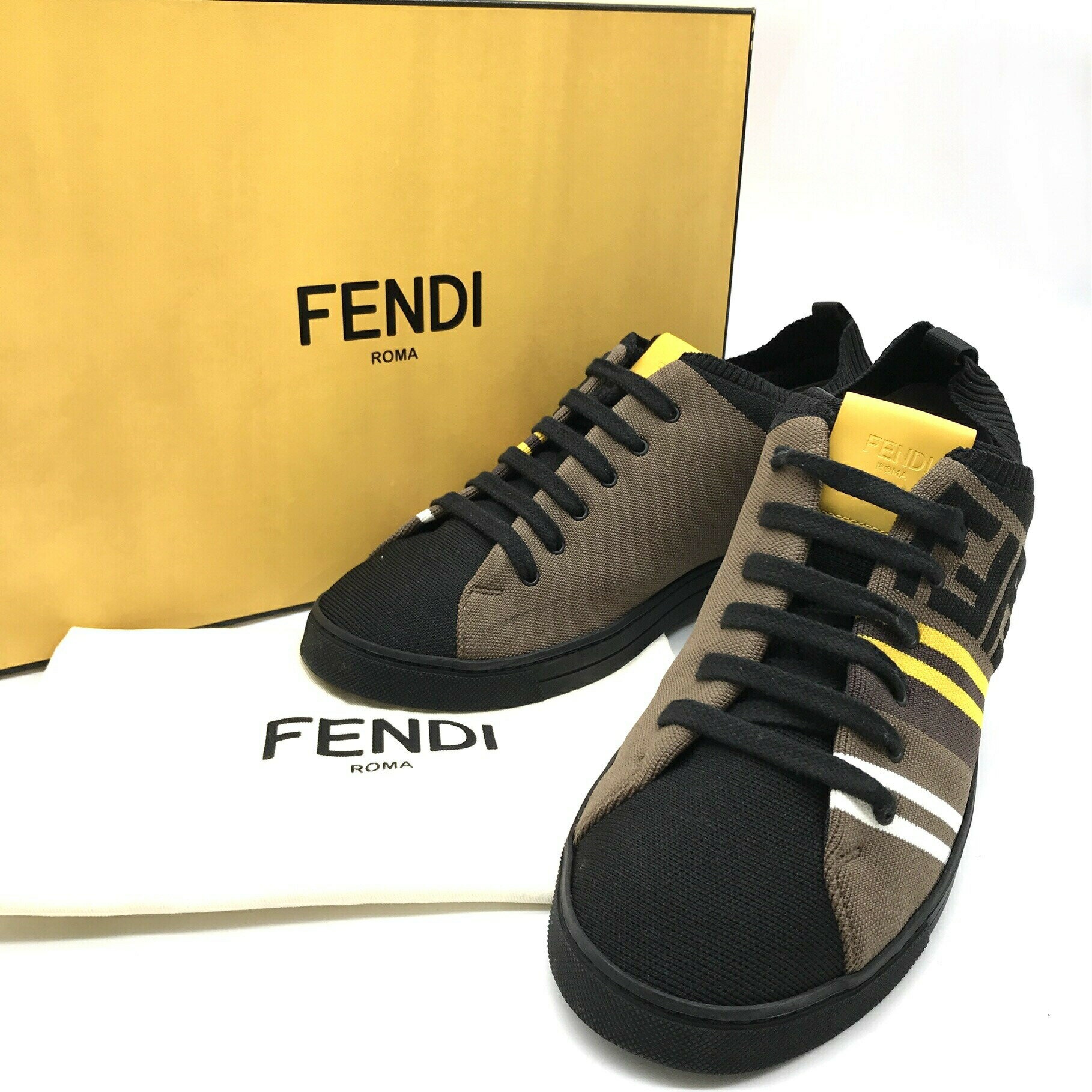 【中古】美品 FENDI フェンディ ローカット ニット メンズ スニーカー サイズ7 a1743