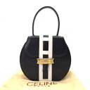 【中古】CELINE セリーヌ レザー リボン ハンド バッグ ネイビーxゴールド 美品 M6512