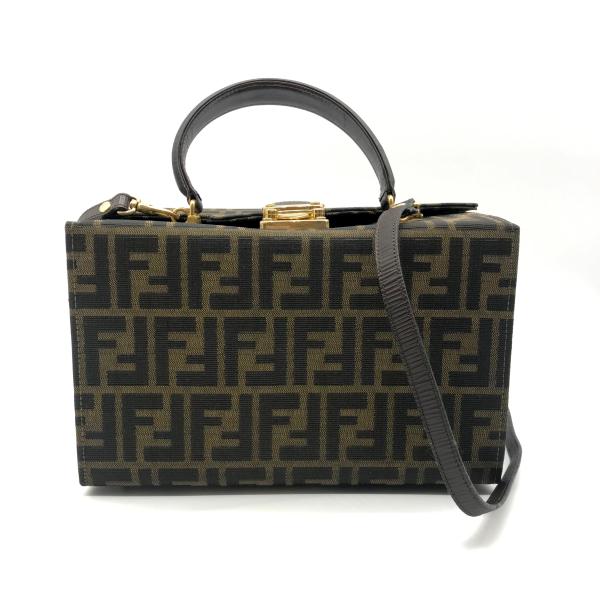 【中古】FENDI フェンディ ズッカ バニティ 2WAY ハンド バッグ 茶色xゴールド 良品 M8685