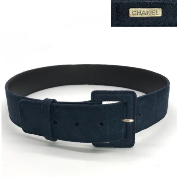 【中古】CHANEL シャネル スエード レディース ベルト 75/30 08 A ネイビー 良品 M9002