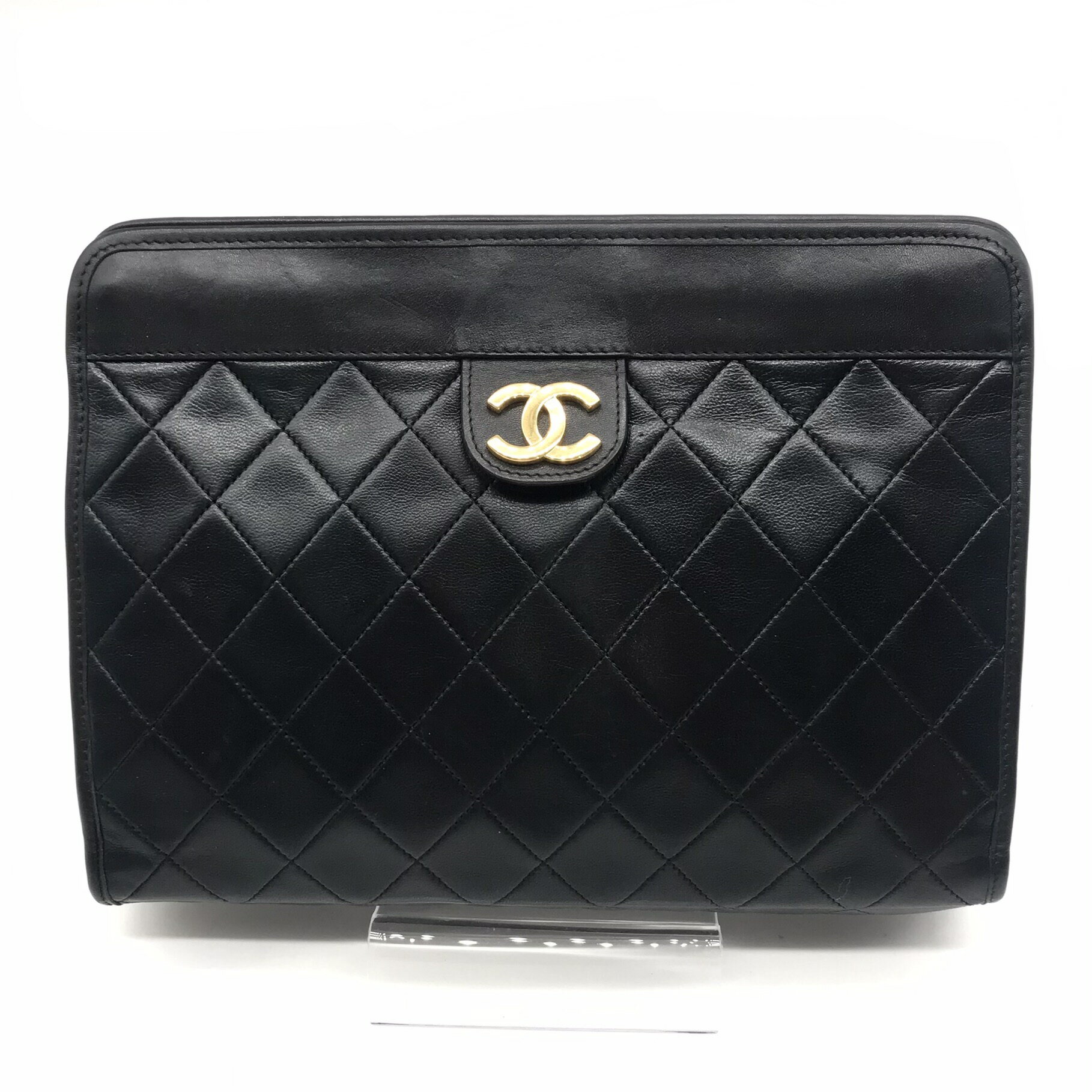 【中古】良品 CHANEL シャネル ココマーク ミニ マトラッセ ラムスキン クラッチ バッグ ブラック a1795