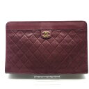 【中古】良品 CHANEL シャネル ココマーク マトラッセ ラムスキン クラッチ バッグ ボルドー a1848