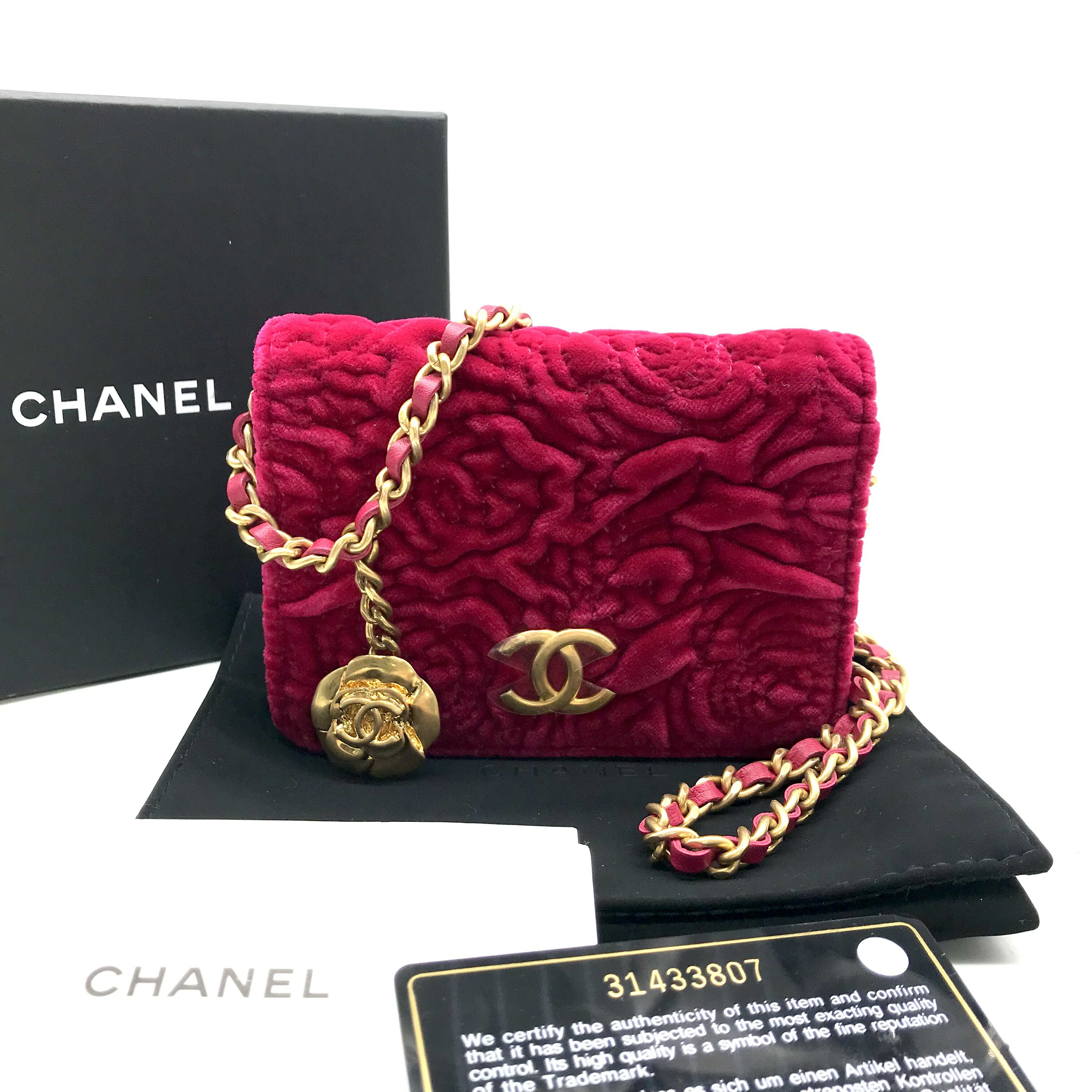 未使用保管品 CHANEL シャネル ココマーク カメリア ベロア ミニ チェーン ショルダー バッグ ピンク a1849 エ887