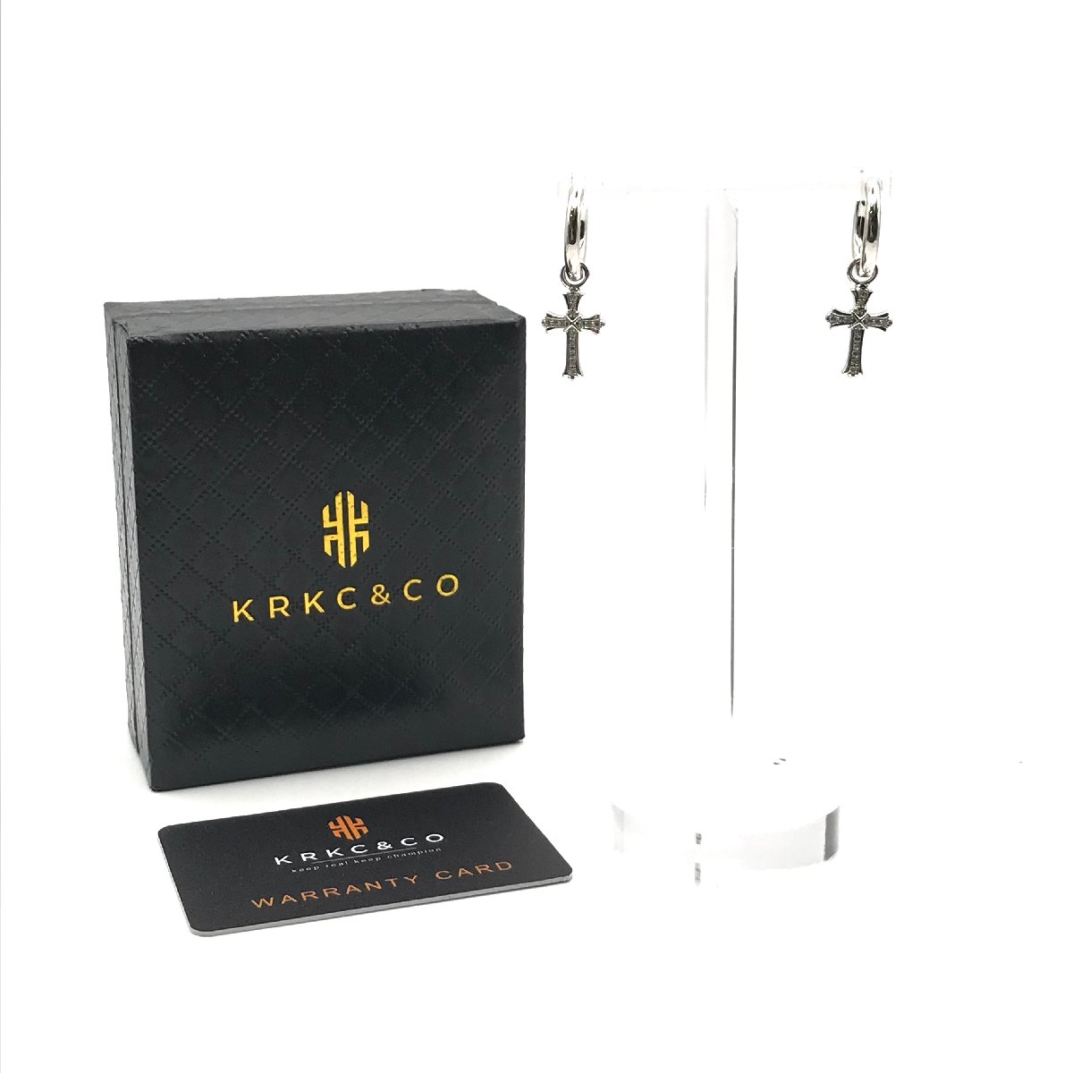 【中古】未使用保管品 KRKCCO ケーアールケーシー クロス ラインストーン スイング ピアス アクセサリ..