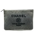 【中古】良品 CHANEL シャネル ココマーク ドーヴィル デニム スパンコール クラッチ バッグ グレー k1098