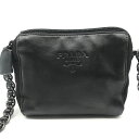 【中古】PRADA プラダ ナイロン レザー ミニ チェーン ショルダー バッグ ブラック a2374