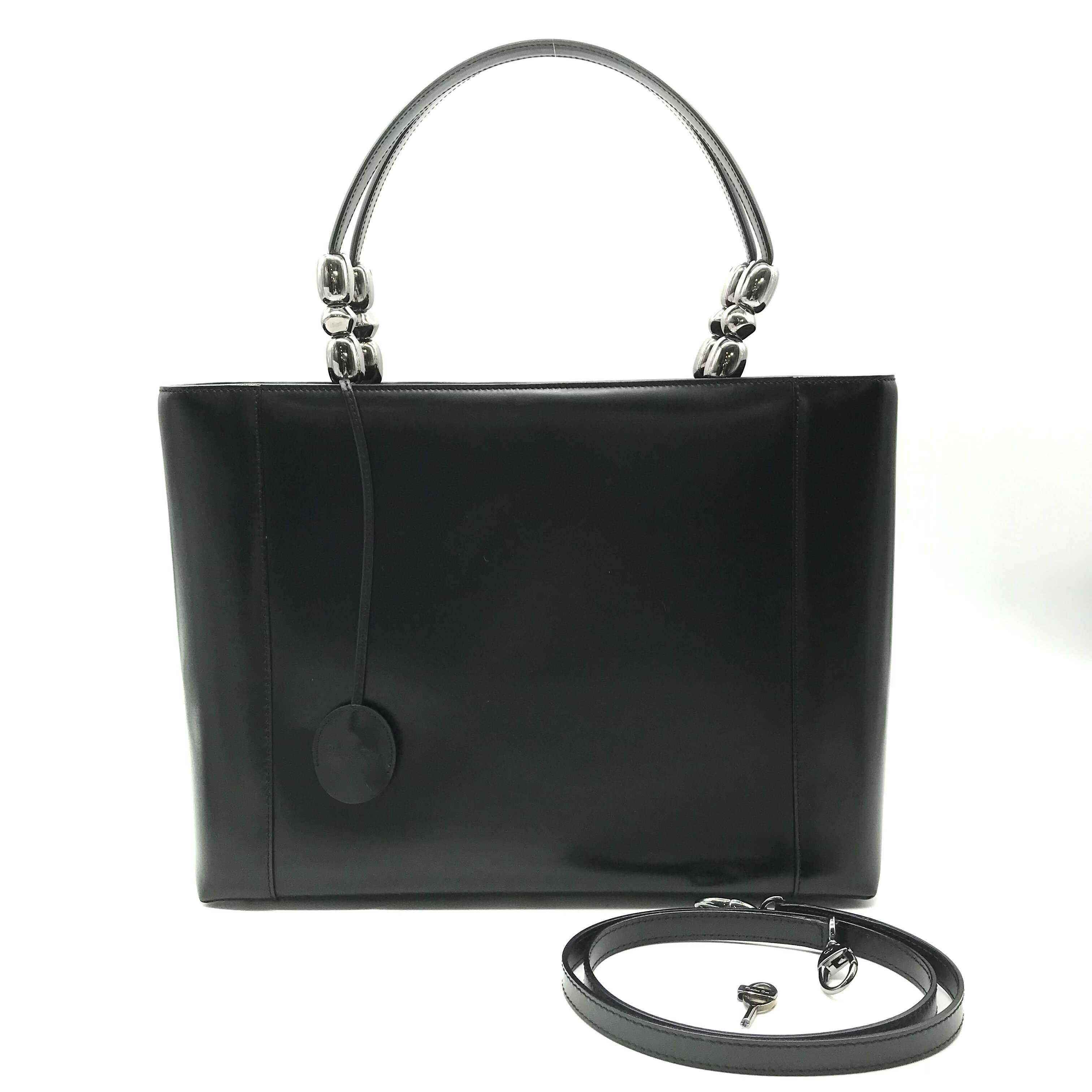 【中古】超美品 Dior ディオール マリスパール ロゴ金具 レザー 鍵ロック式 2WAY ハンド ショルダー バッグ ブラック a2458