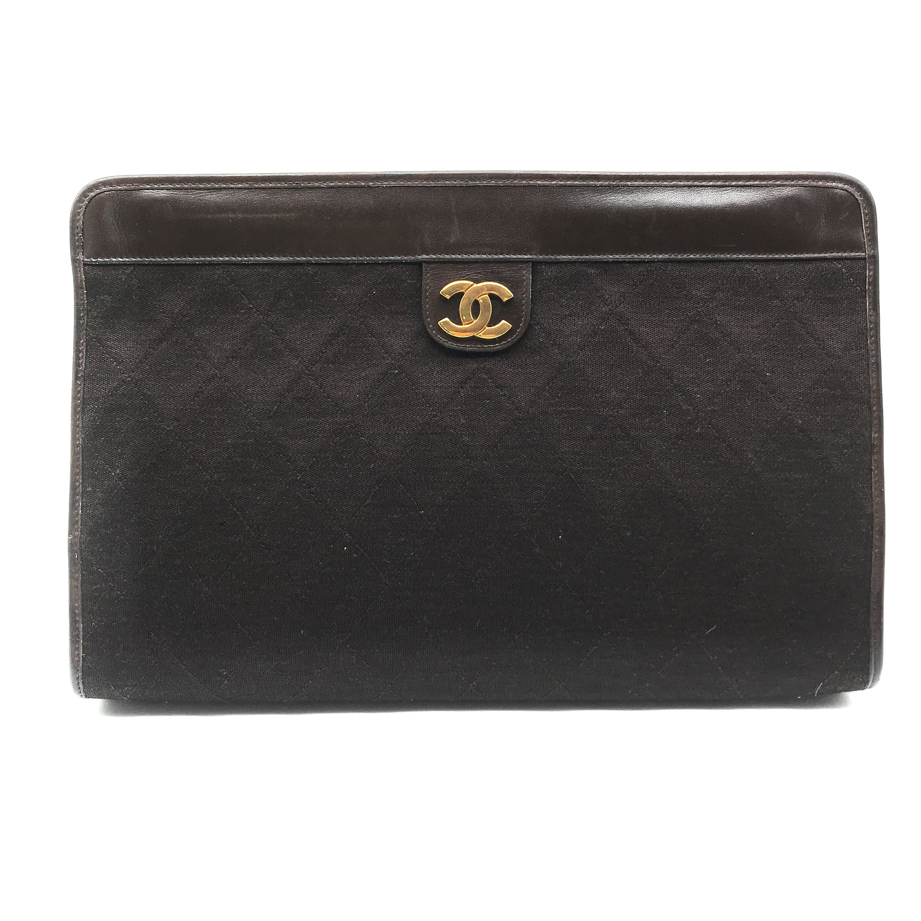 【中古】美品 CHANEL シャネル ココマーク マトラッセ コットンジャージ クラッチ バッグ ブラウン a2687