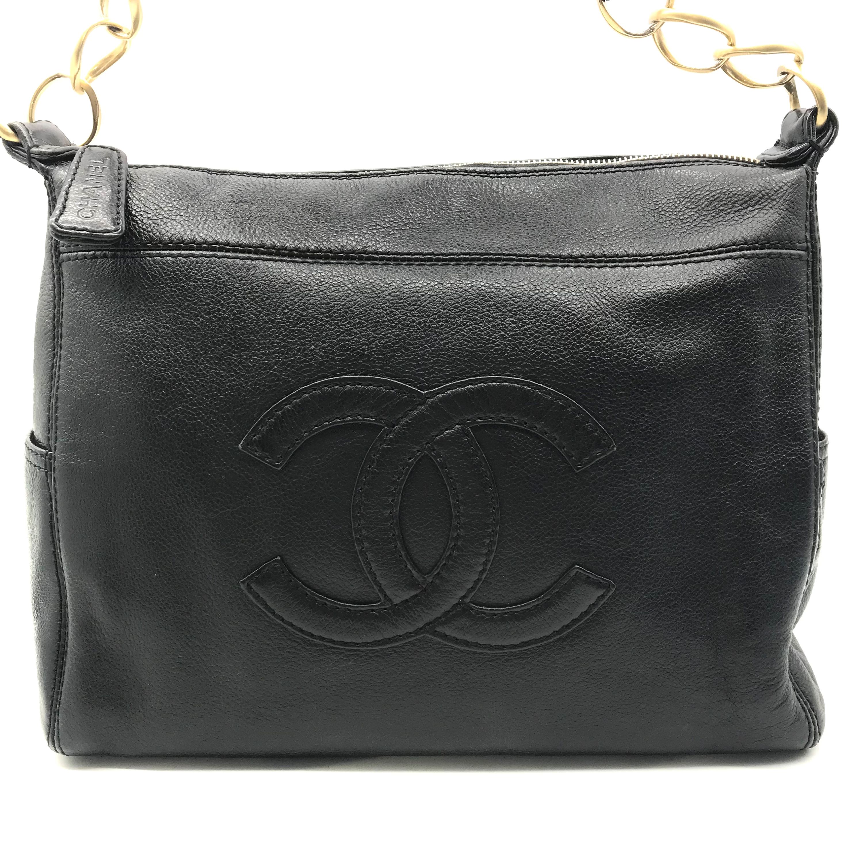 【中古】良品 CHANEL シャネル ココマーク レザー チェーン ワンショルダー バッグ ブラック k239